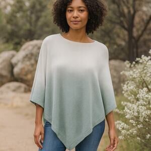 Barefoot Dreams Cozy Chic Lite One Size Plus Ombre Poncho In Ocean Breeze